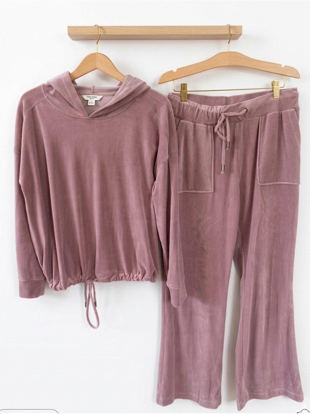 Cable & Gauge Studio Velour Pullover Hoody Lounge Set - wide leg pants - Mauve